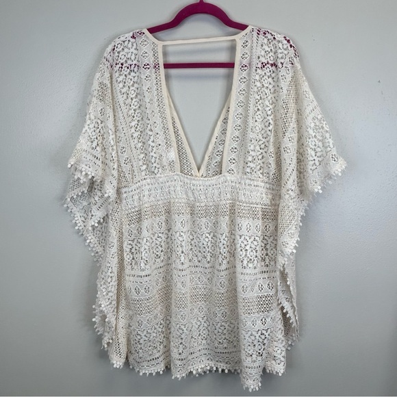 Xhilaration Womens XL Cream Crotchet Lace Cover-Up Boho Top Mesh Beachy Swim - Picture 8 of 11